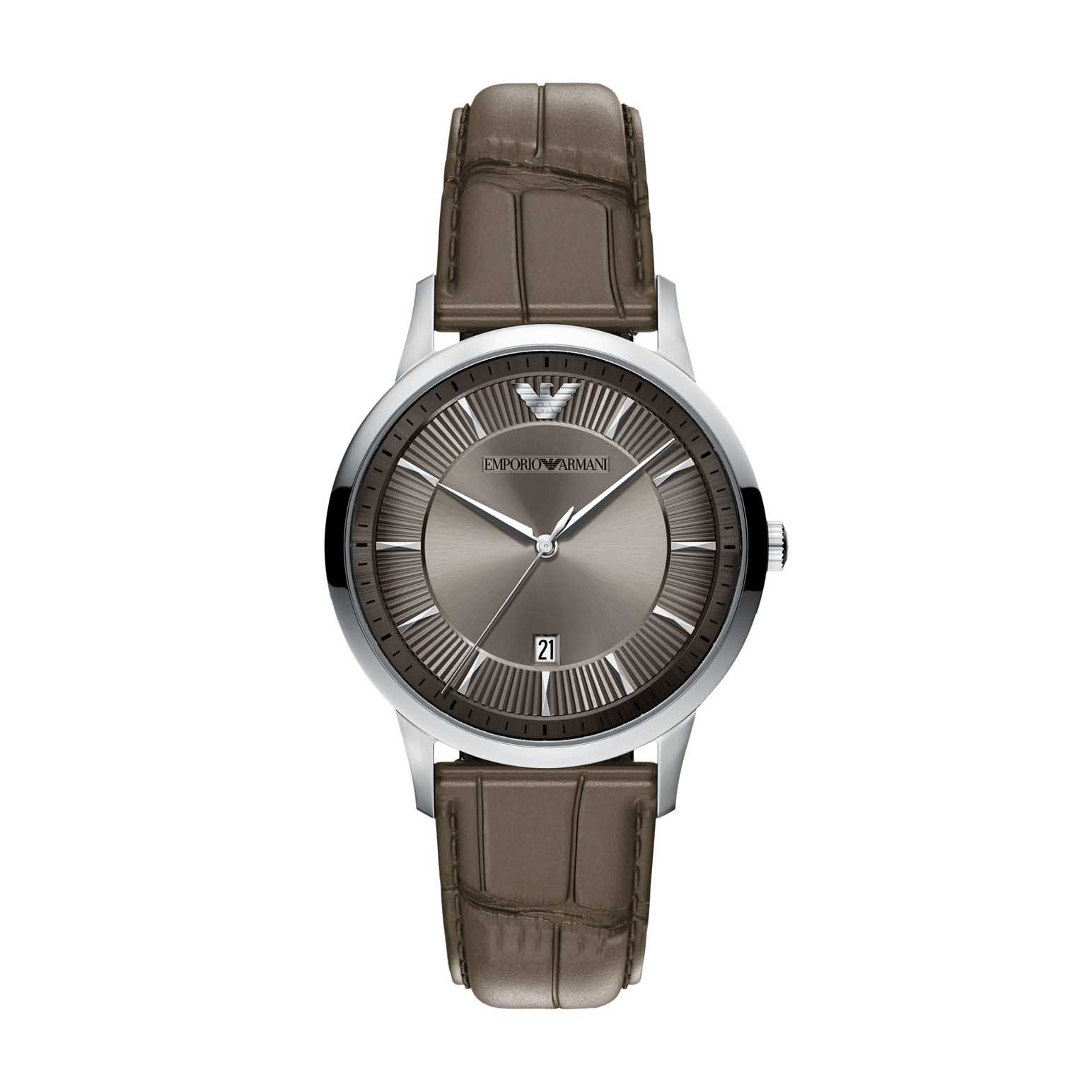 Emporio Armani Archetipo Three-Hand Date Gray Leather Watch