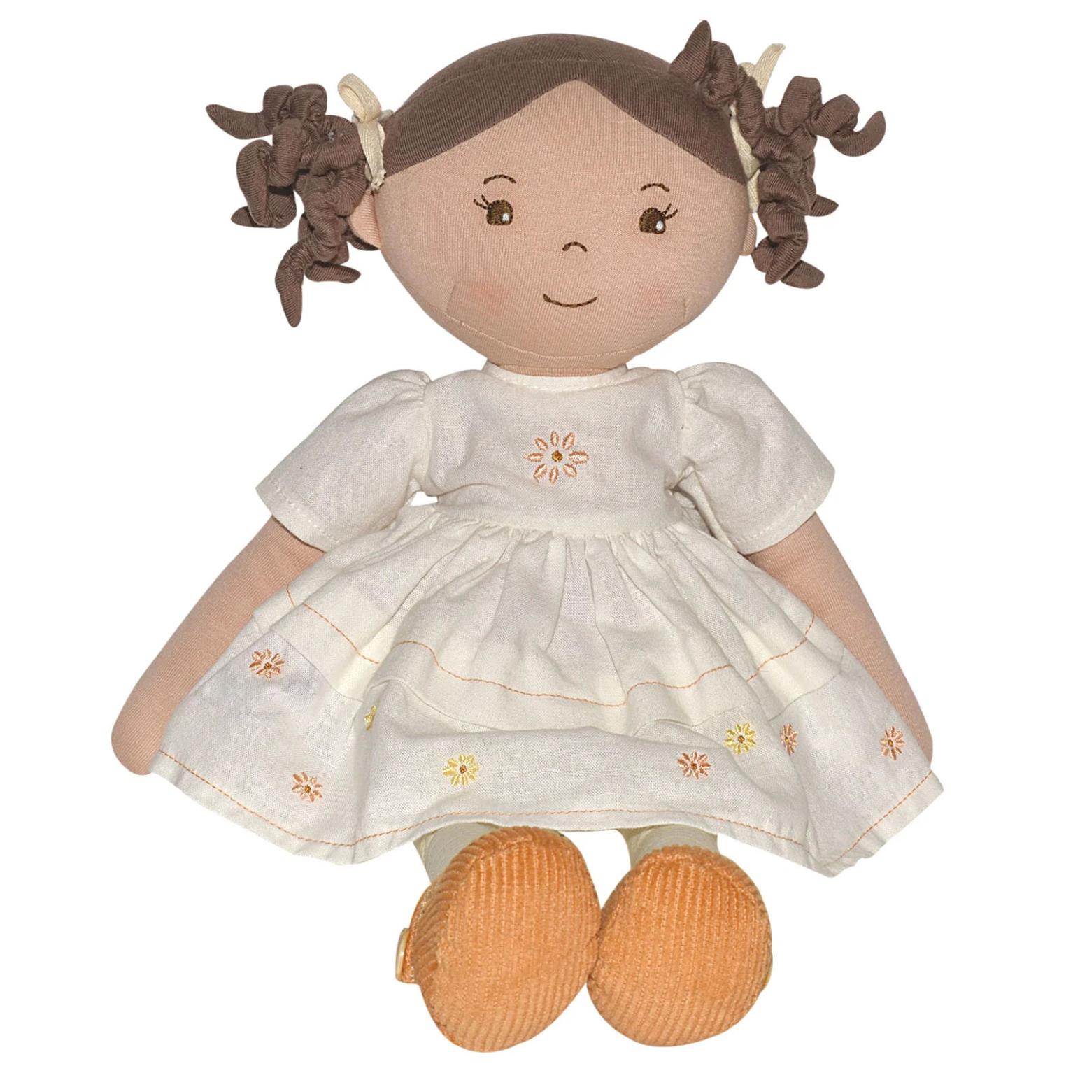 Cecilia - Dark Brown Hair with Cream Linen Dress