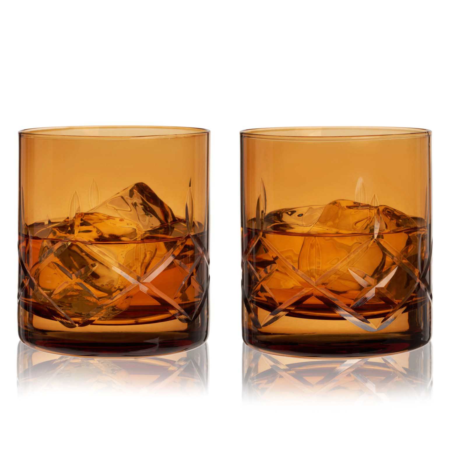 Admiral Cut Crystal Rocks Glasses In Amber By Viski®