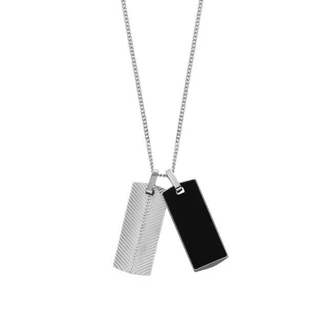 Fossil Harlow Linear Texture Black Onyx Chain Necklace