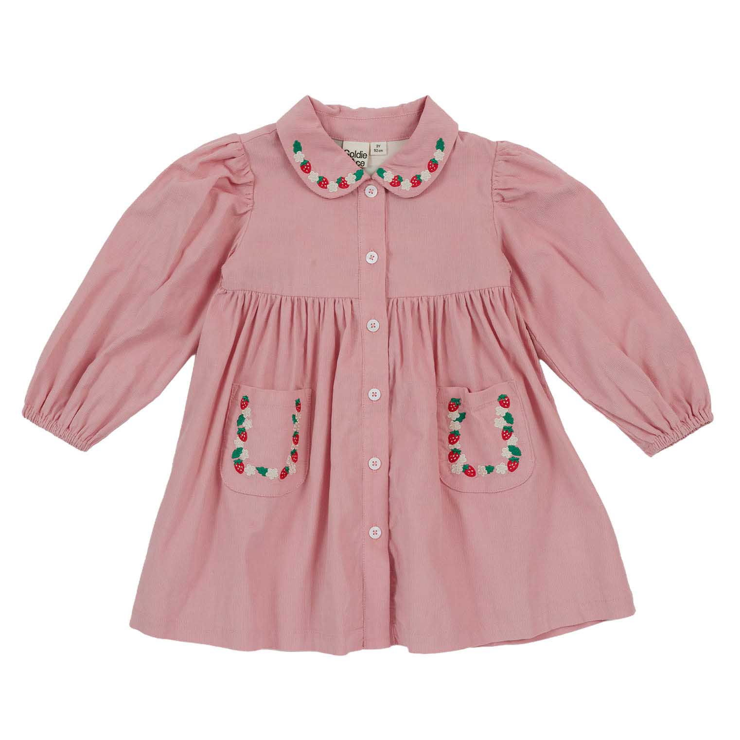 Goldie + Ace Wild Strawberry Corduroy Collar Dress 3-5Y