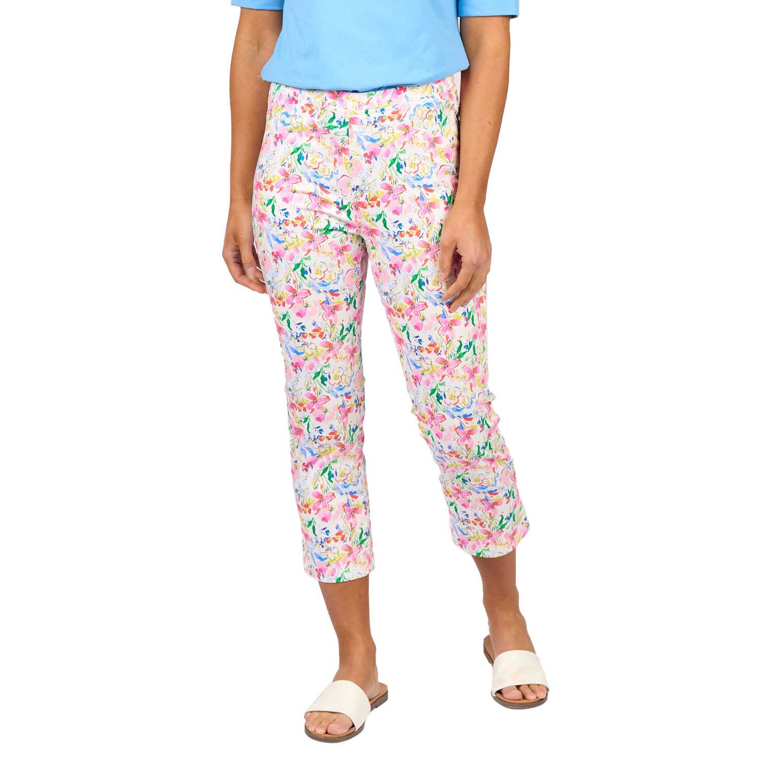 Vassalli Printed Slim Leg 7/8 Length Lightweight Pull On Pant