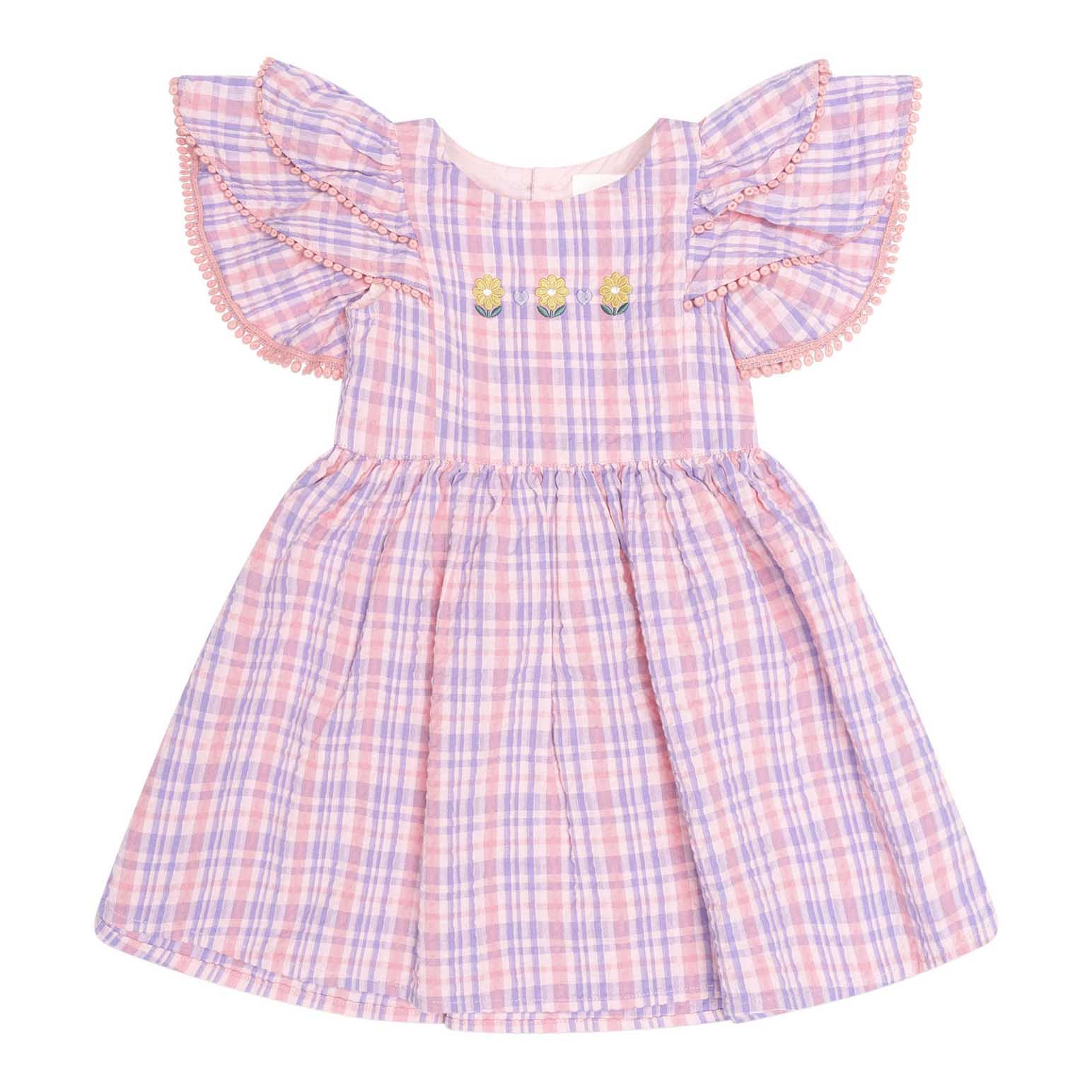 Huxbaby Floral Emb Tropical Check Dress 3-5Y