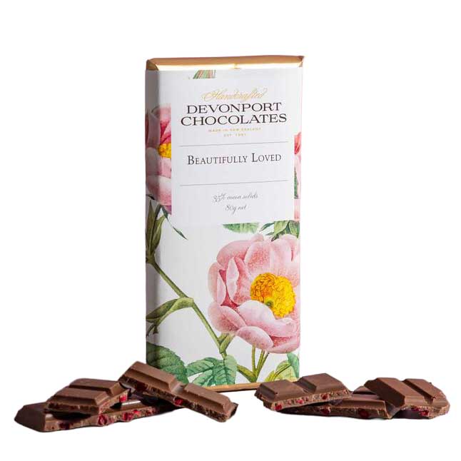 Devonport Chocolates Milk Chocolate Raspberry Warm Vanilla Bar 80g