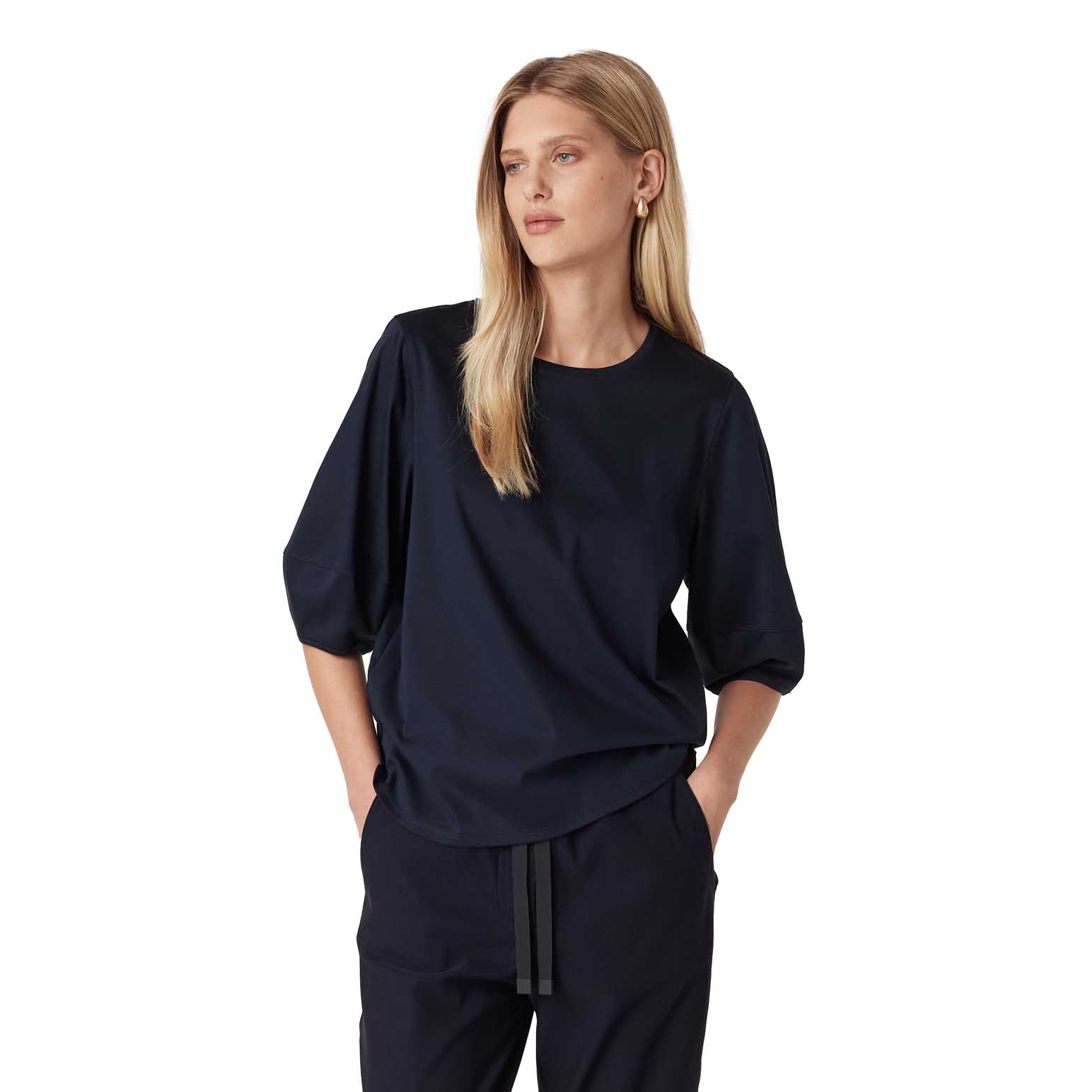 Cable Pima Lantern Sleeve Top