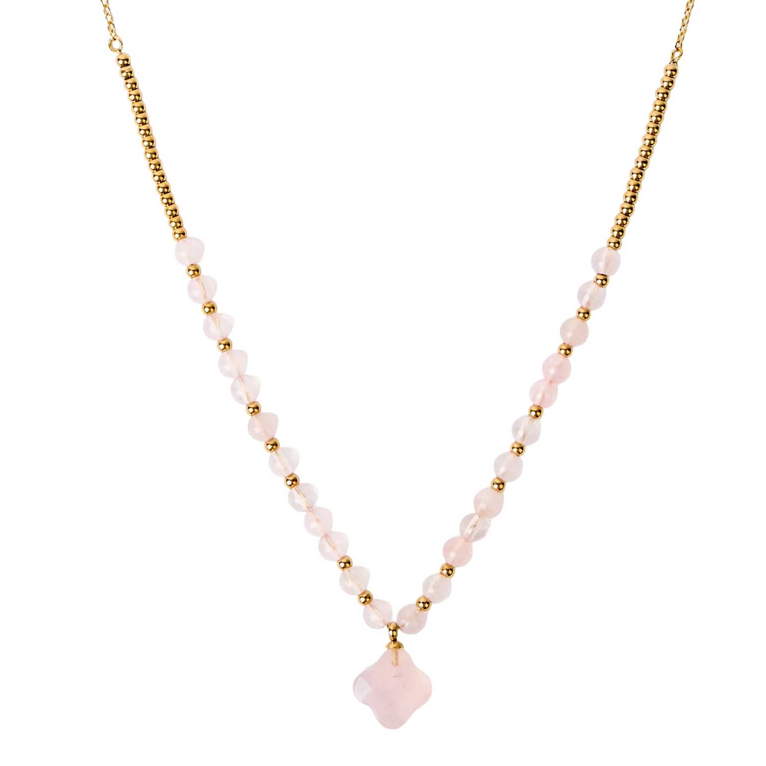 Stella + Gemma Necklace Gold with Pink Clover