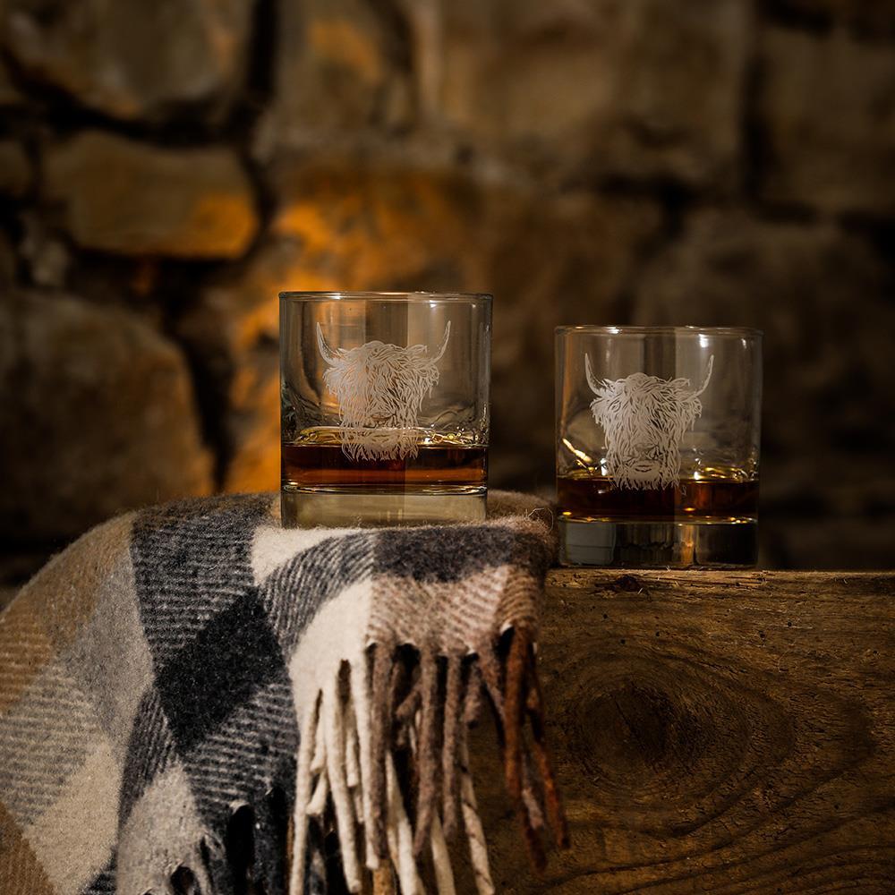 Selbrae House 2 Glass Tumblers - Highland Cow