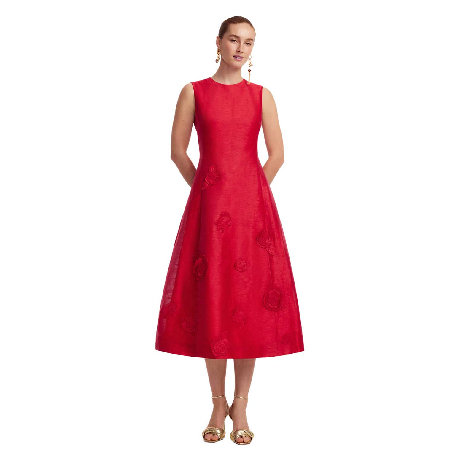 LEO LIN Cleo Applique Sleeveless Midi Dress - Scarlet