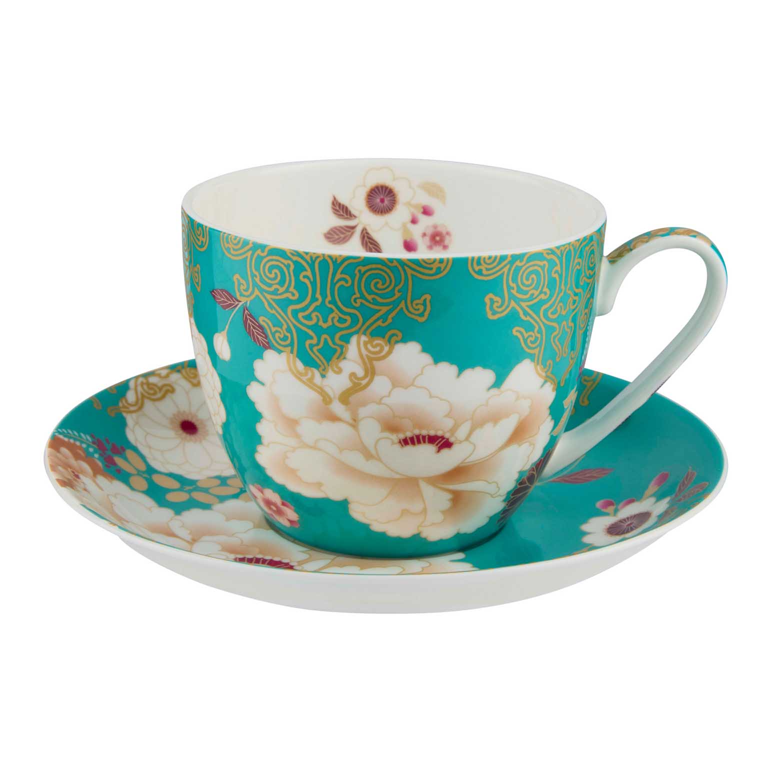 Maxwell & Williams Kimono Breakfast Cup & Saucer 480ml Teal Gift Boxed
