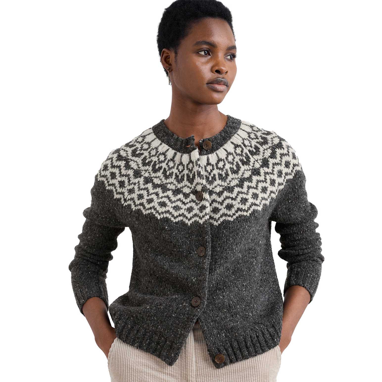 Seasalt Cornwall Port Kinnis Cardigan Merino Wag Tail Coal Aran