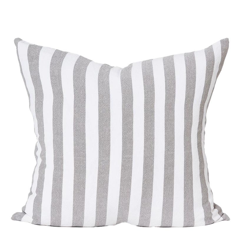 Città Wide Stripe Washed Cotton Cushion Cover Grey 55x55cm