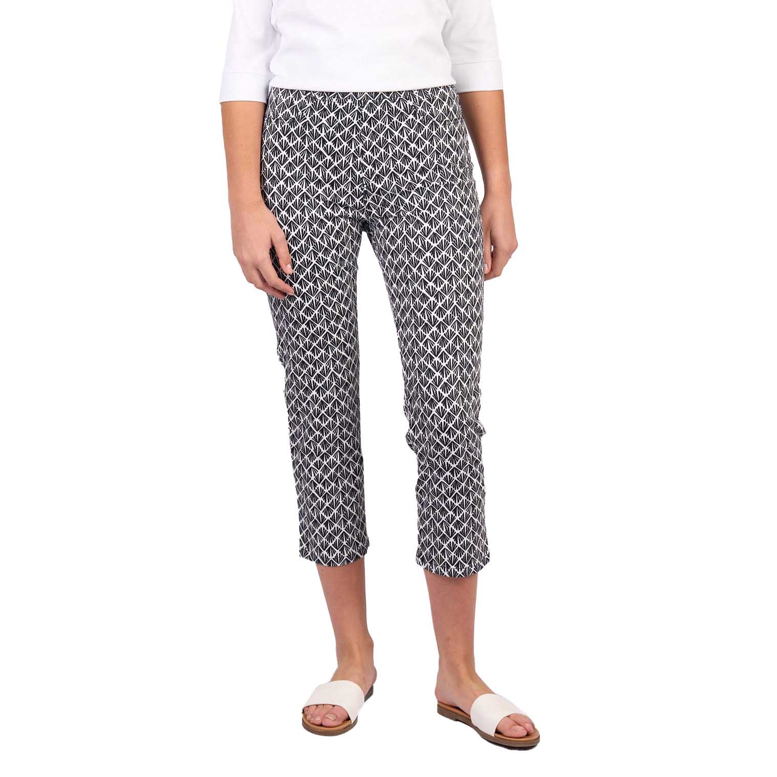 Vassalli Printed Slim Leg 7/8 Length Lightweight Pull On Pant