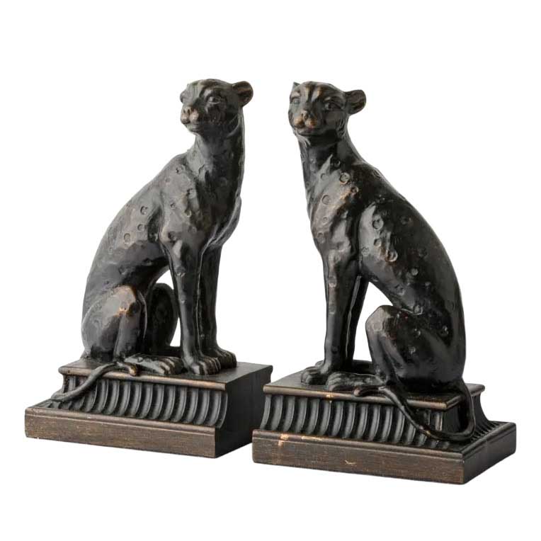 French Country Cheetah Bronzed Finish Bookends (2PC)