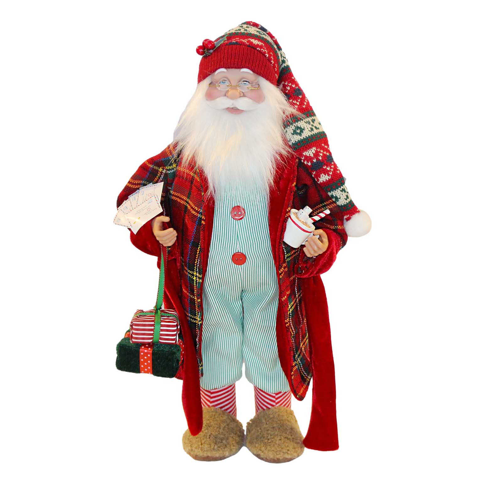 Santa Standing In PJ's With Cocoa 18 Inch