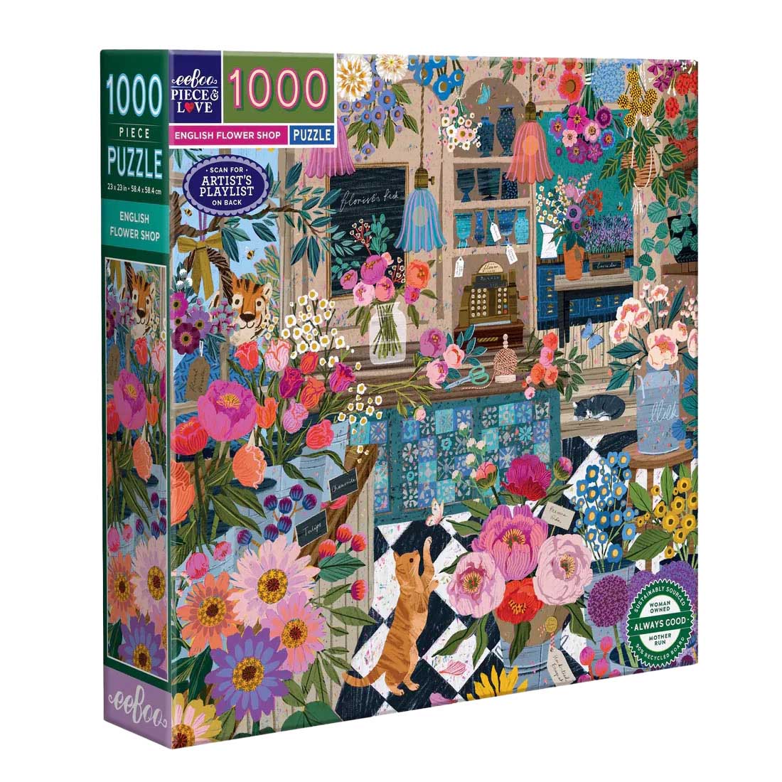 eeBoo English Flower Shop Square 1000 Piece Puzzle