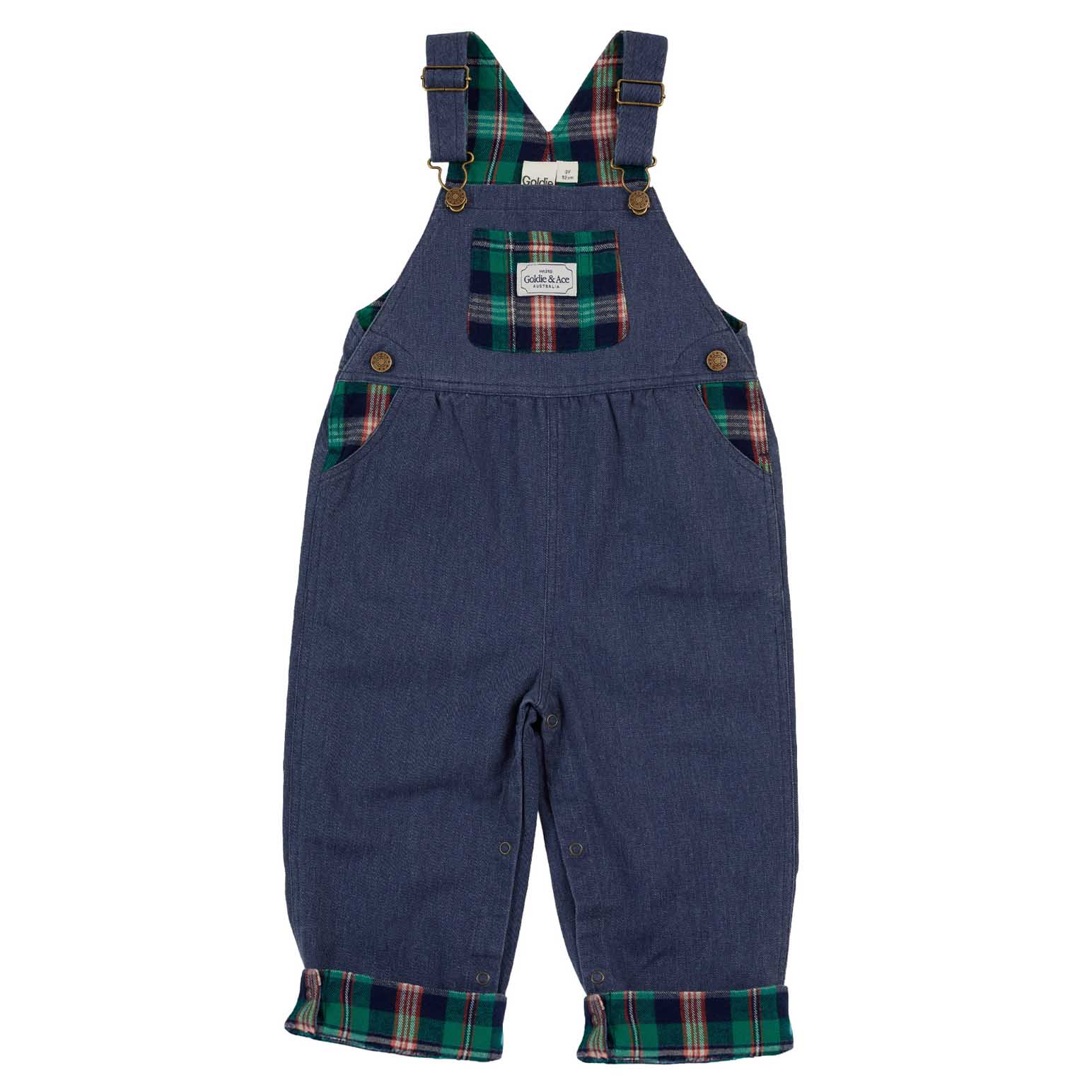 Goldie + Ace Austin Green Check Overalls 1-2Y
