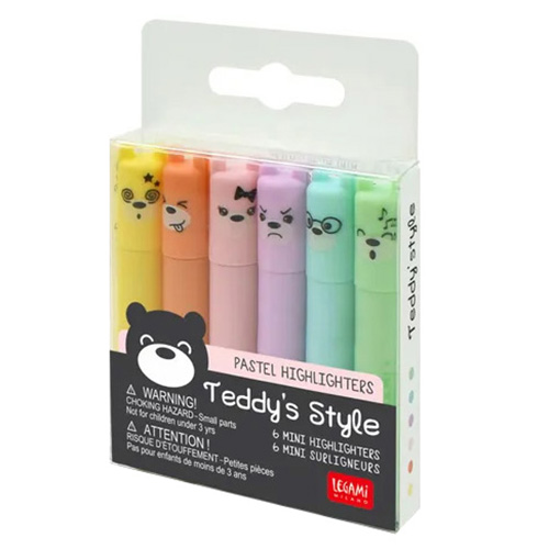 Legami Teddy's Style Mini Pastel Highlighters Set of 6