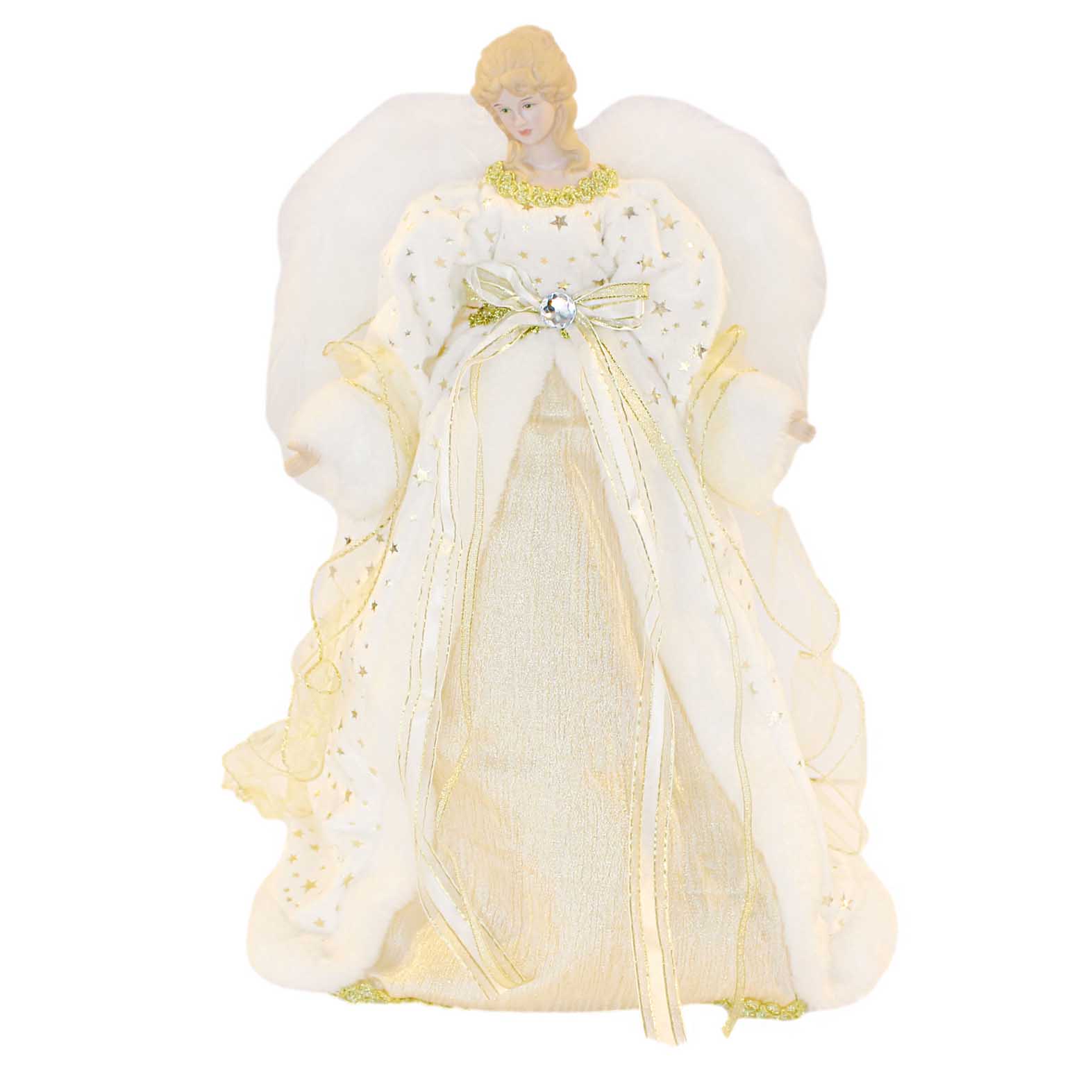 Angel Topper Cream Gold With Fur Gown 16 Inch