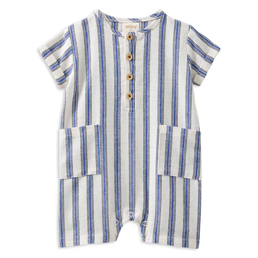 Milky Stripe Linen Romper