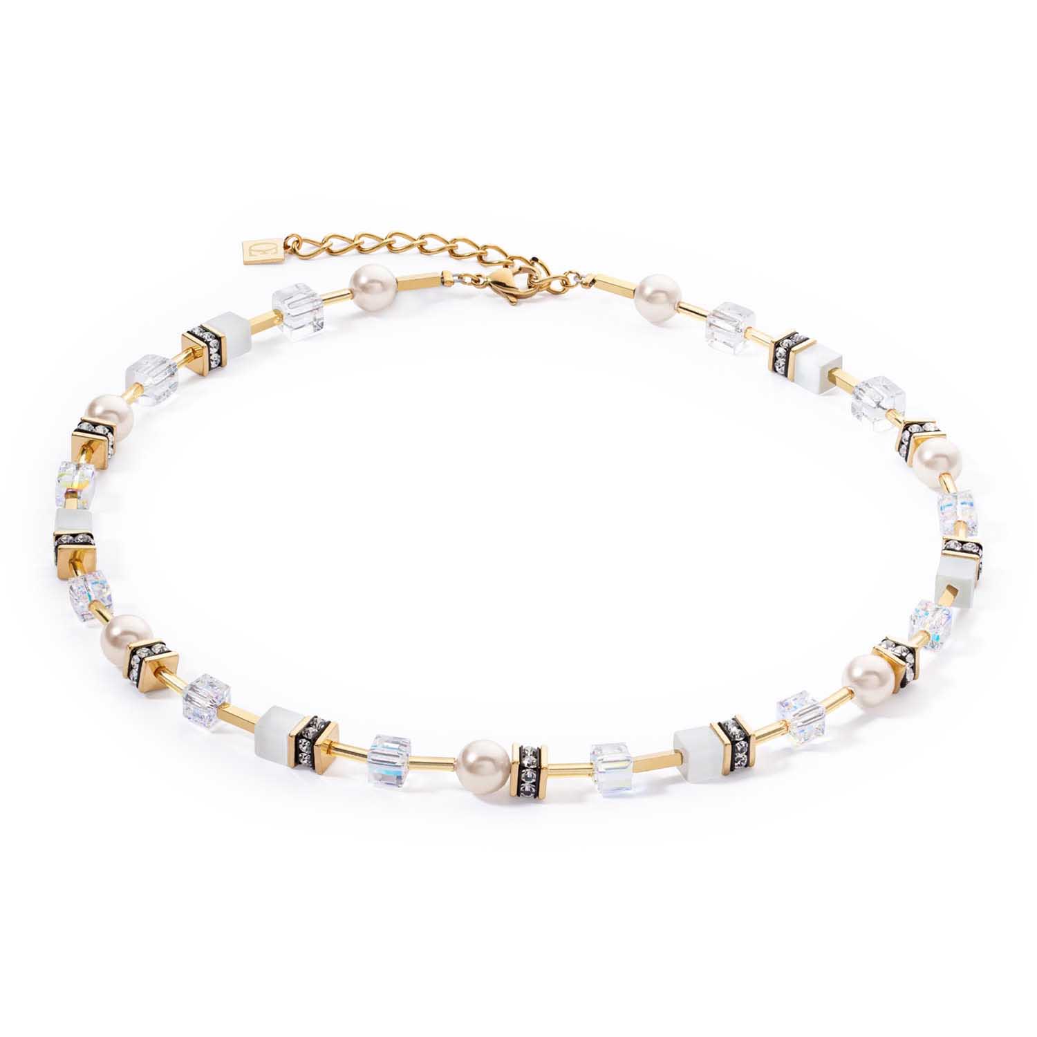 Coeur de Lion GeoCUBE® Iconic Pearl Mix Gold-White Necklace