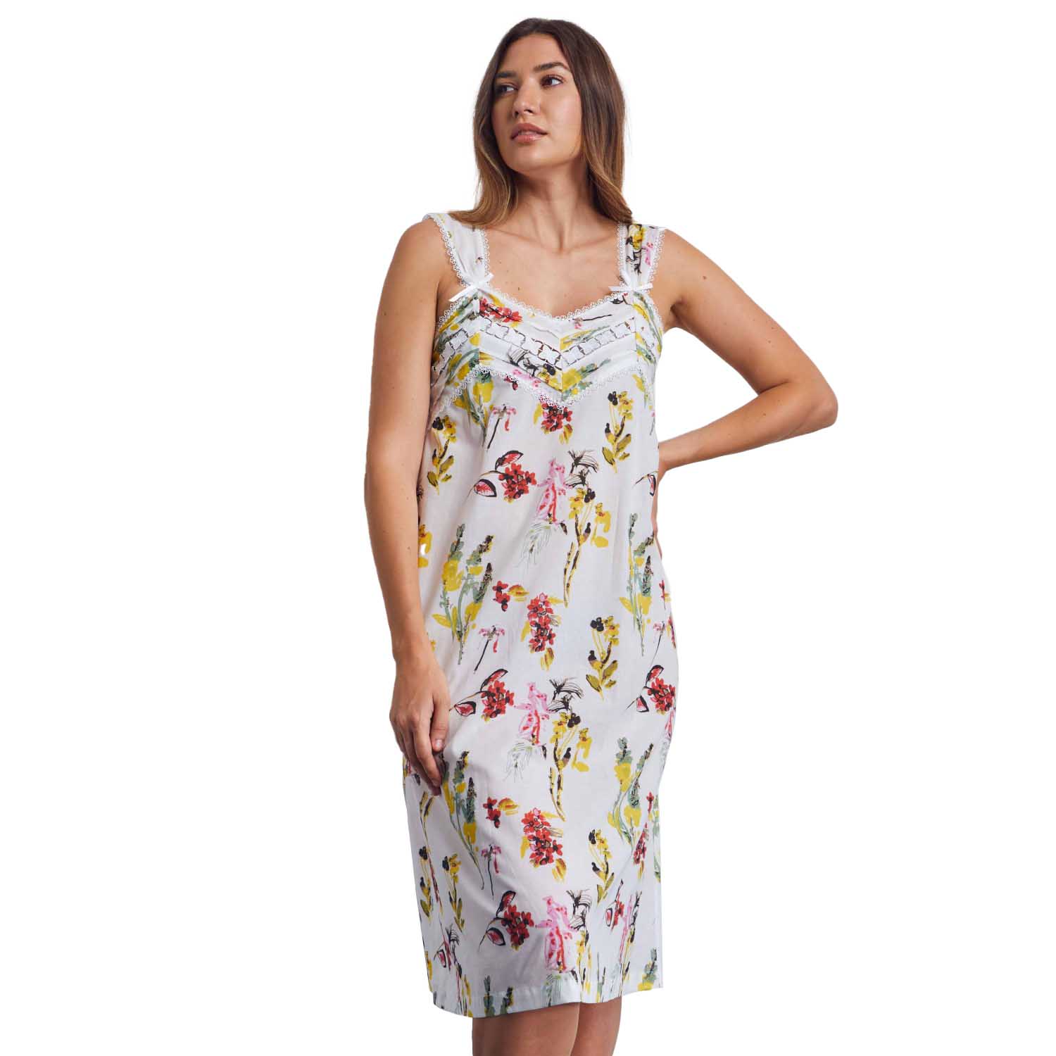 Cottonreal Long Stem Flora Shoulder Bld Nightdress