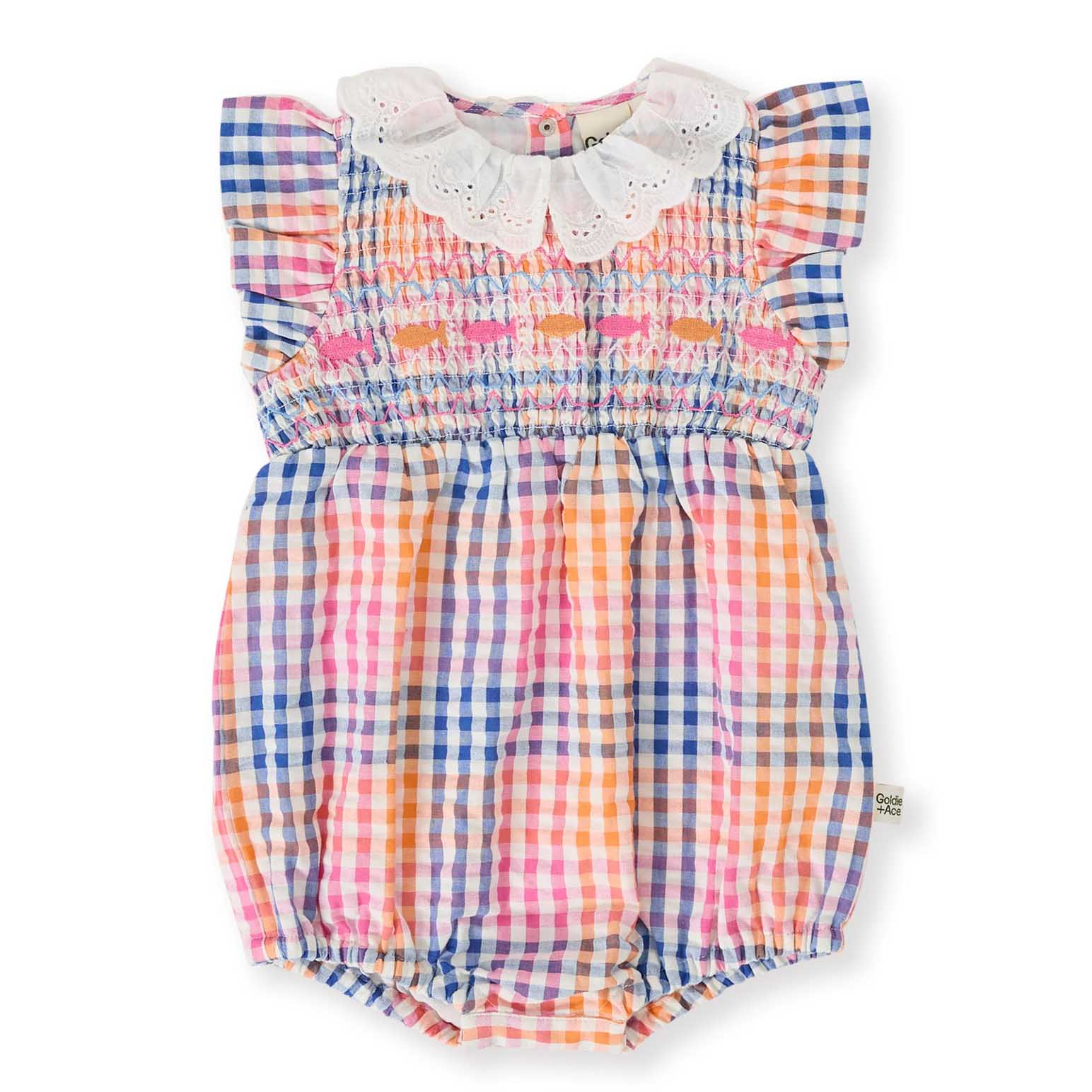 Goldie + Ace Rainbow Gingham Lani Smocked Romper