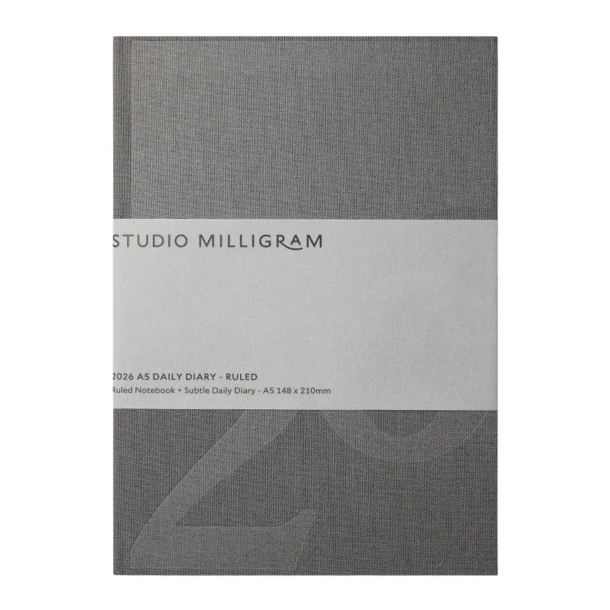 Studio Milligram A5 Charcoal Ruled Hard Cover Daily Diary  2026
