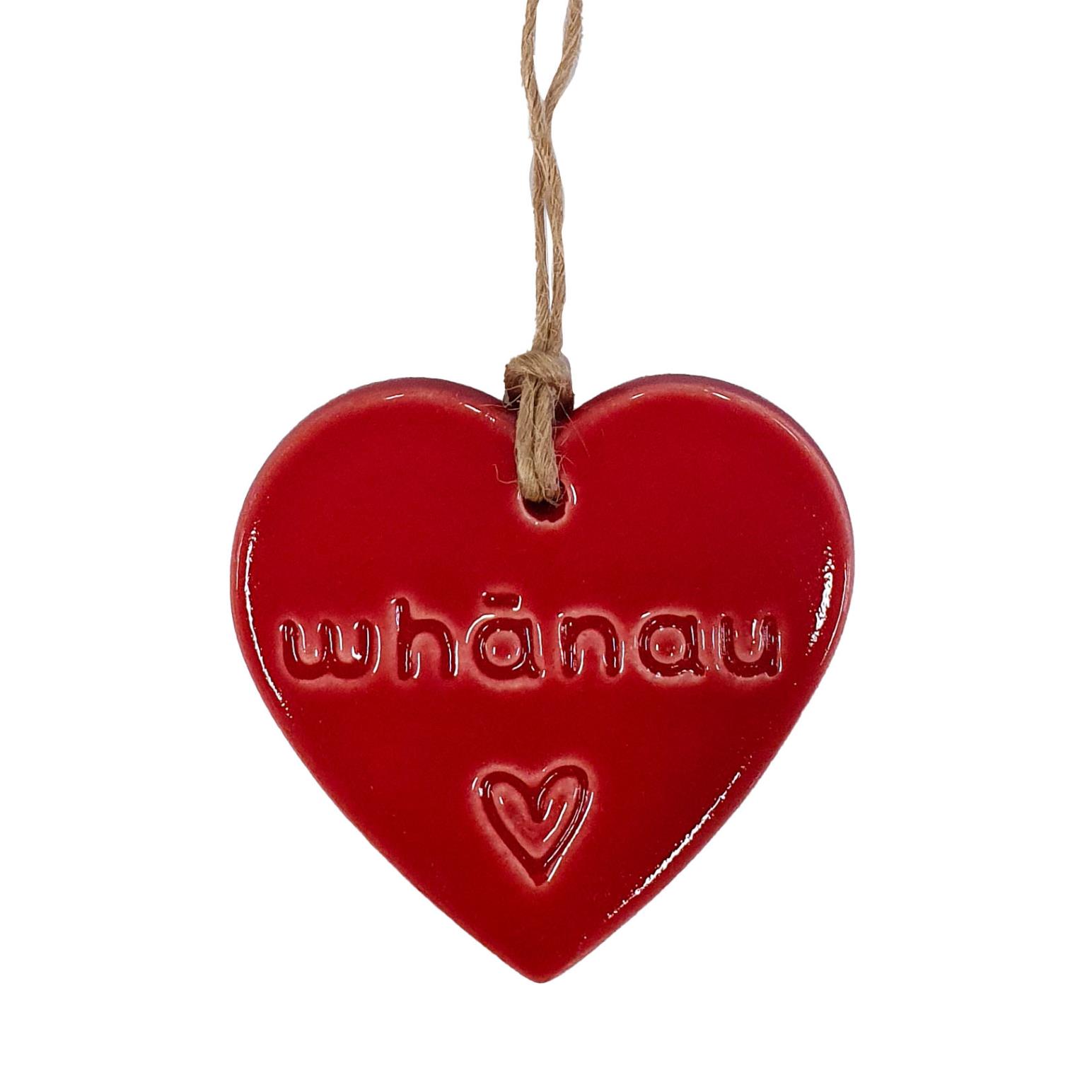 Michelle Bow Ceramics Hanging Bright Heart 7cm x 7cm Whanau
