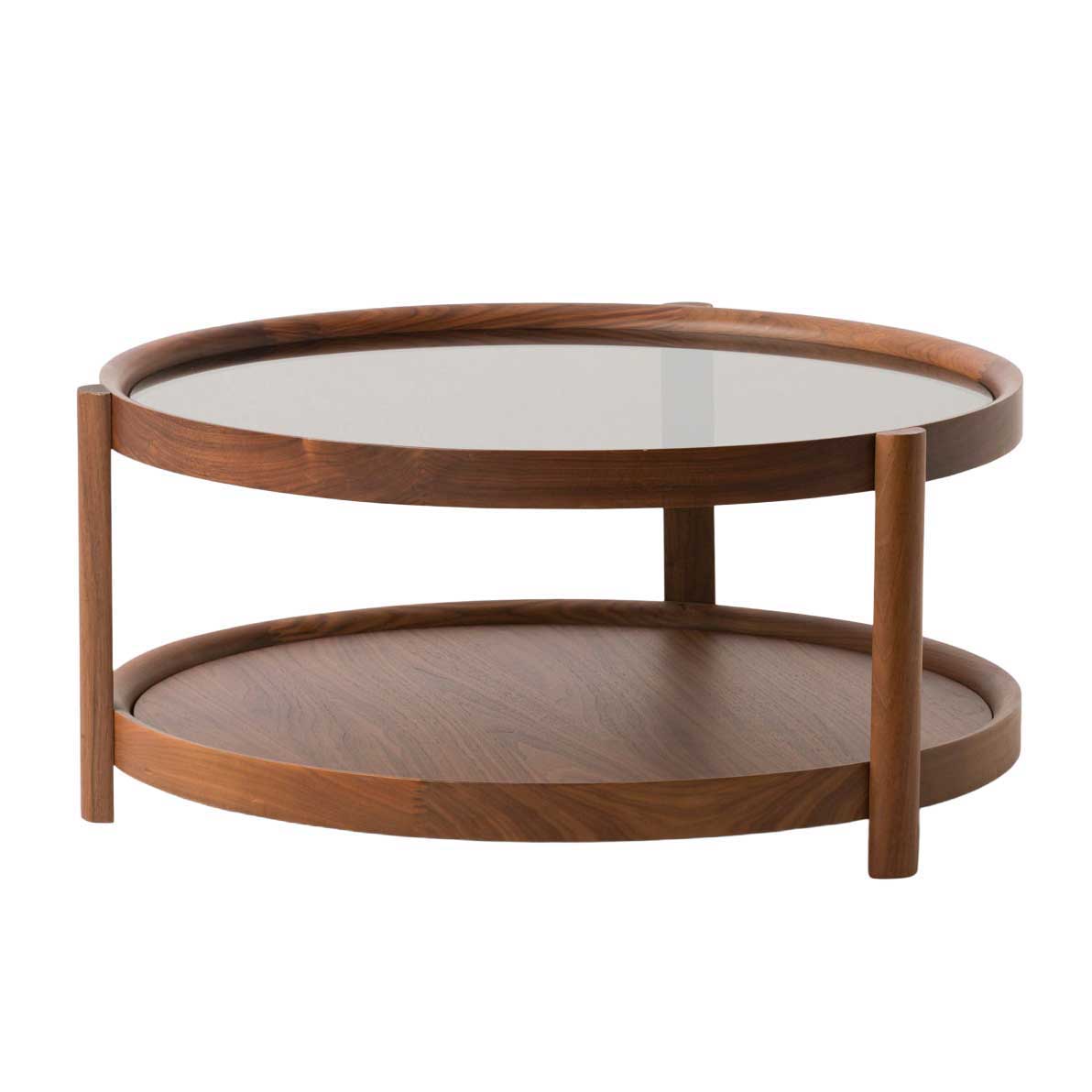 Citt&agrave; Column Coffee Table Walnut Plywood 80cmdia x 38cmh