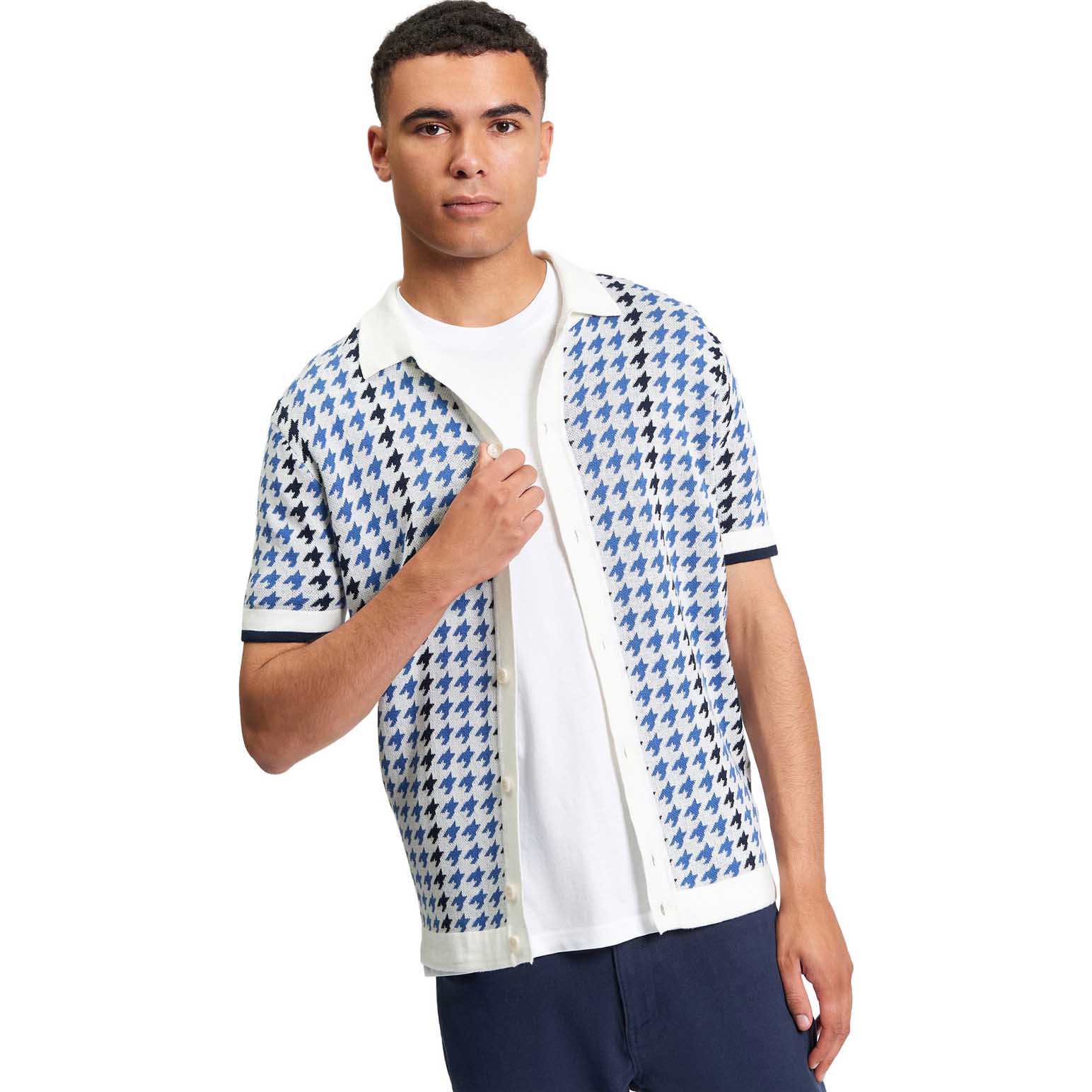 Ben Sherman Houndstooth Button Through Polo