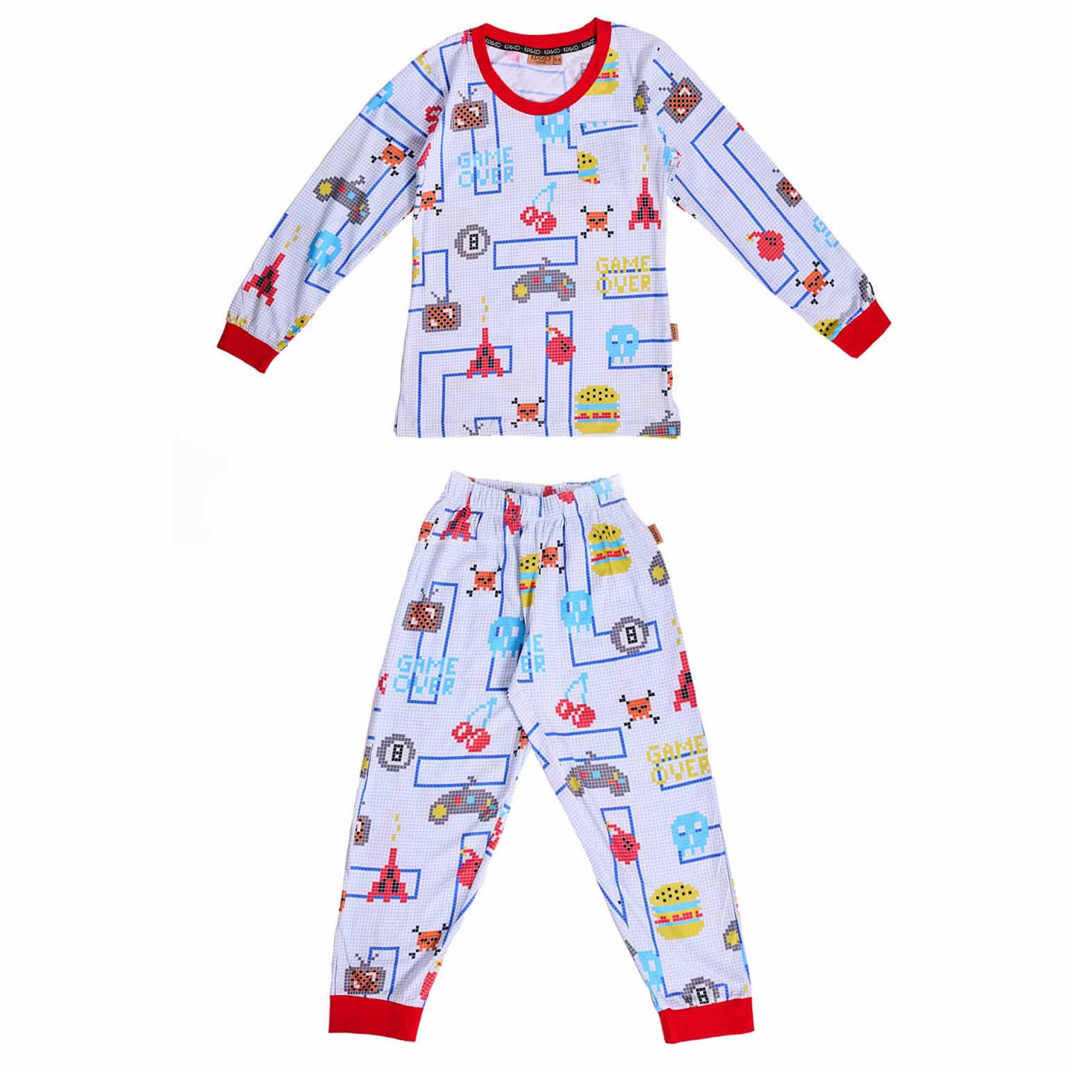 Kip&Co Gamer White Organic Cotton Long Sleeve Top & Pant Pyjama Set