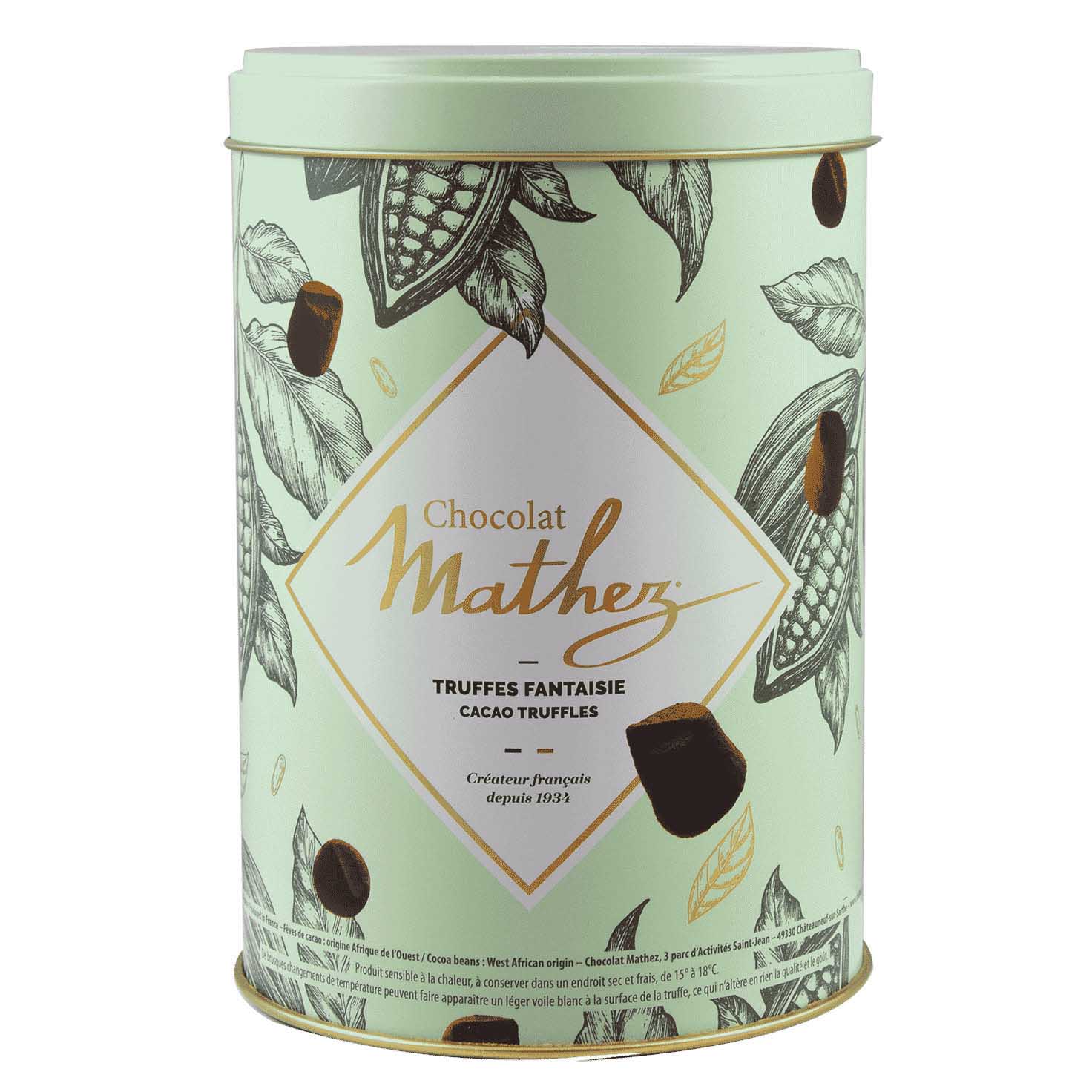 Mathez Pastel Green Tin With Cocoa Powdered Truffles - Original 500g