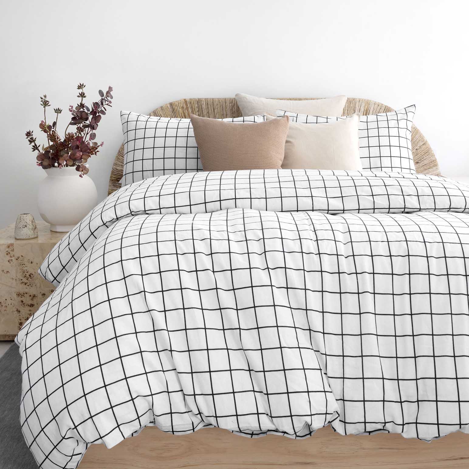 Bambury Grid Black Flannelette Quilt Cover Set