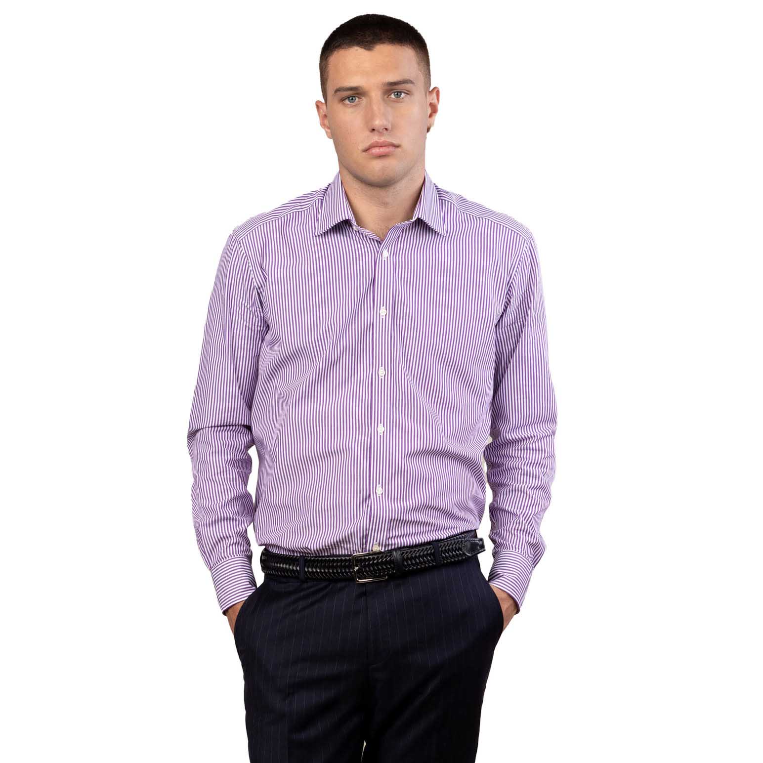 Rembrandt London Purple Bengal Stripe Shirt