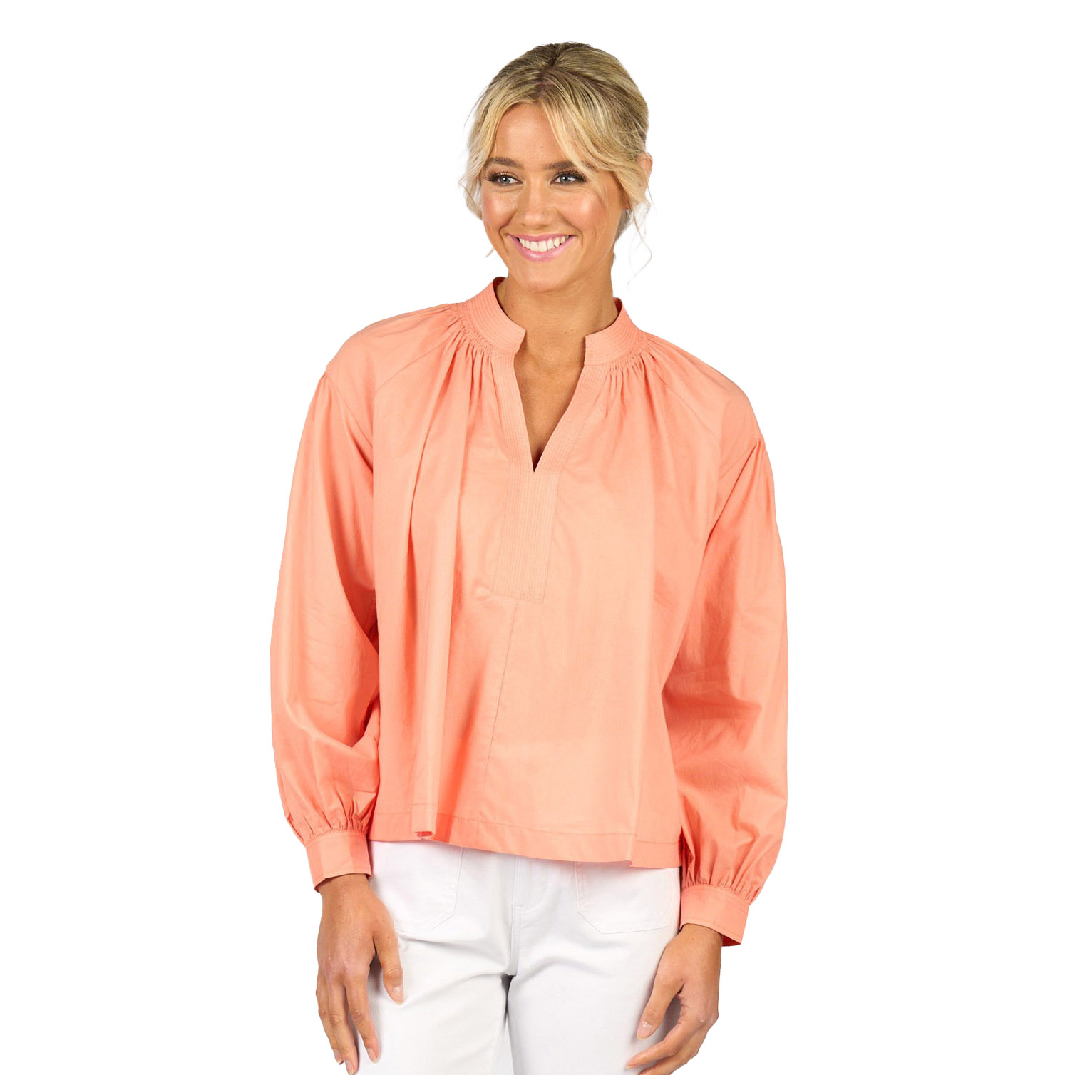 Vassalli Stitched Collar And Placket Shirt With Balloon Sleeve