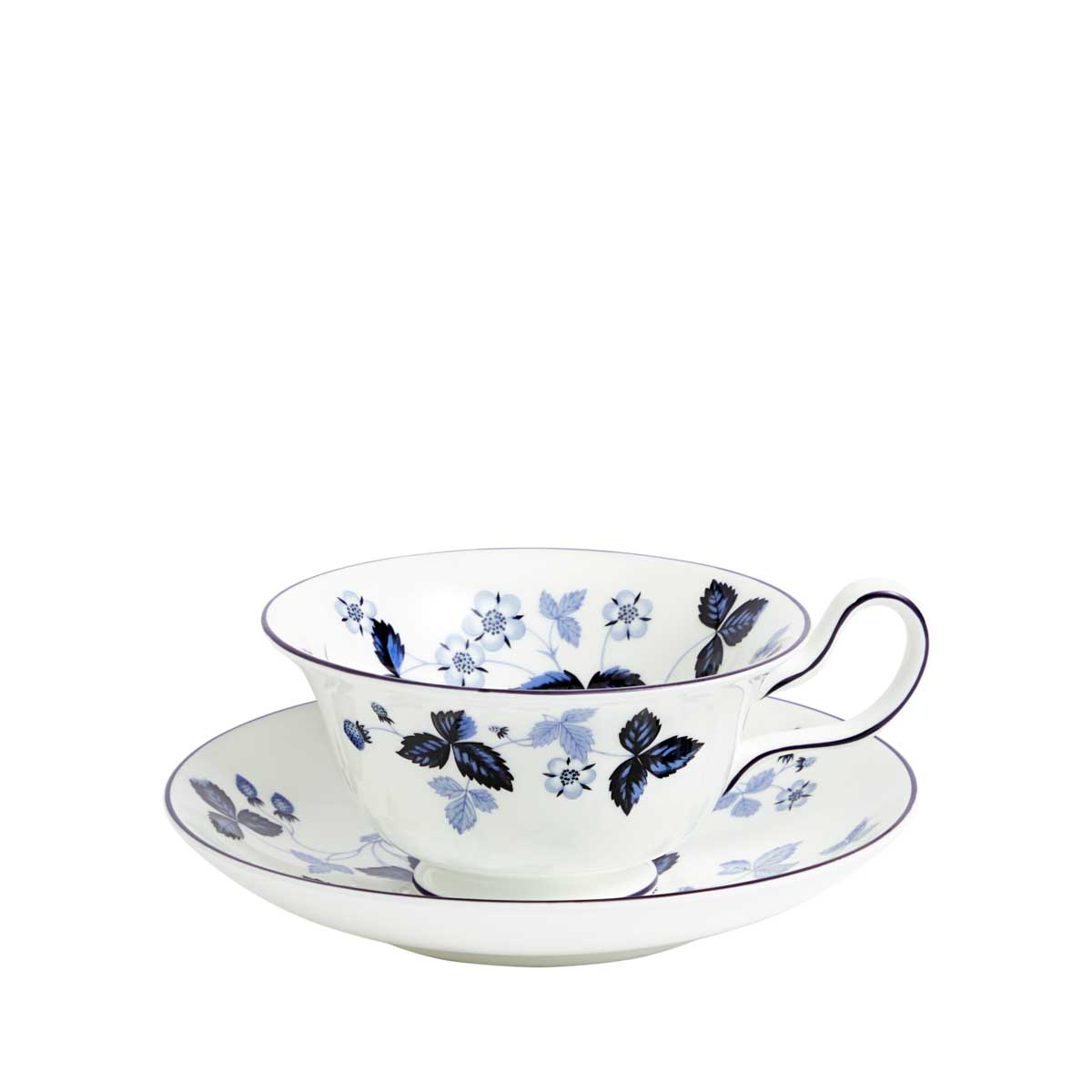 Wedgwood Wild Strawberry Inky Blue Teacup & Saucer Peony