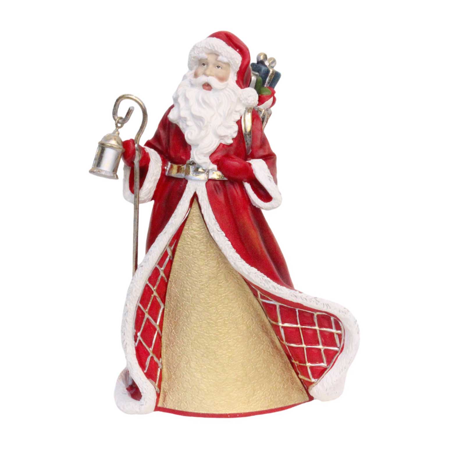 Santa Holding Staff With Lantern Red Gold 9.25 Inch