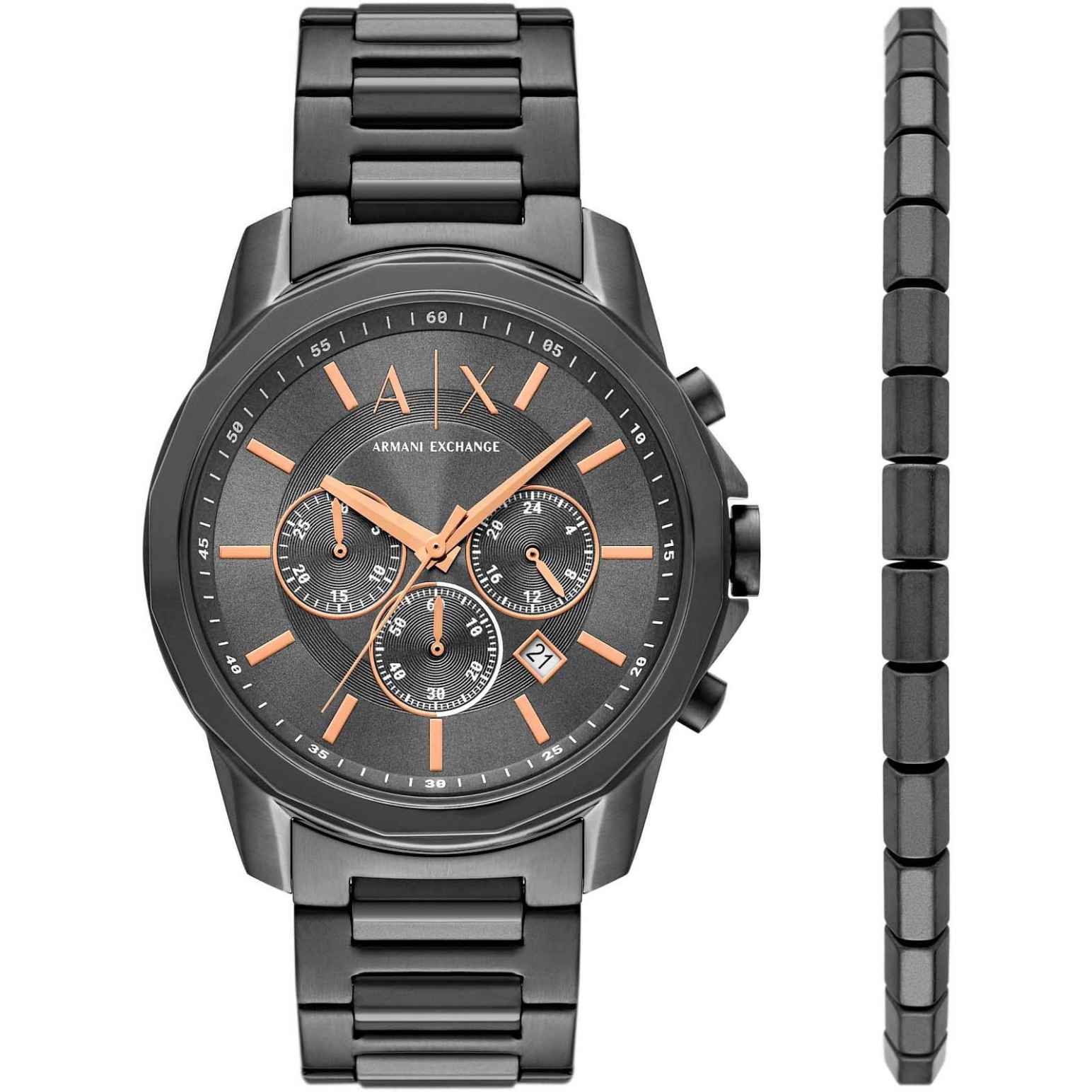 Armani Exchange Gunmetal Watch And Bracelet Gift Set AX7170Set