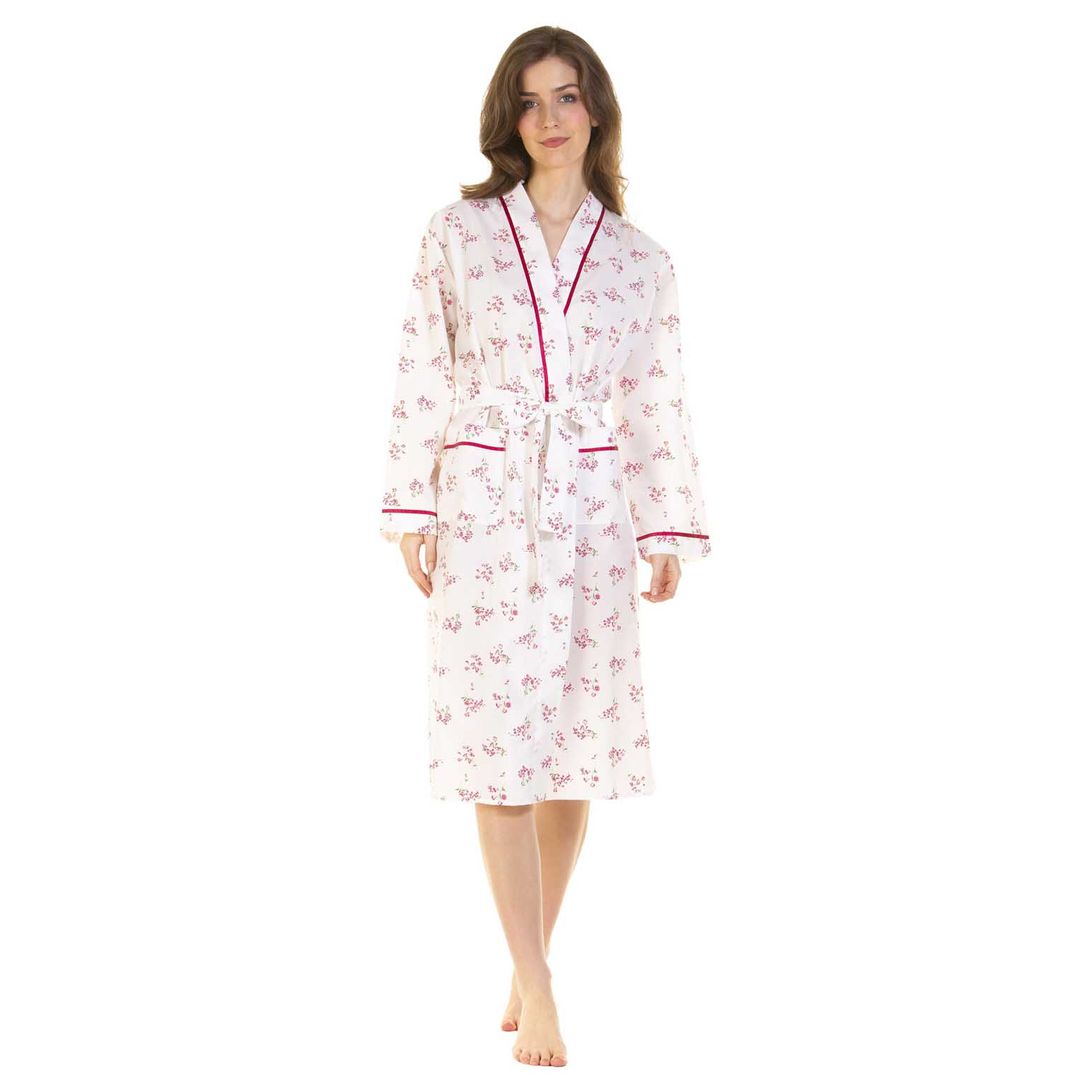 La Marquise Meadow Woven Polycotton Robe With Satin Trim & Pockets