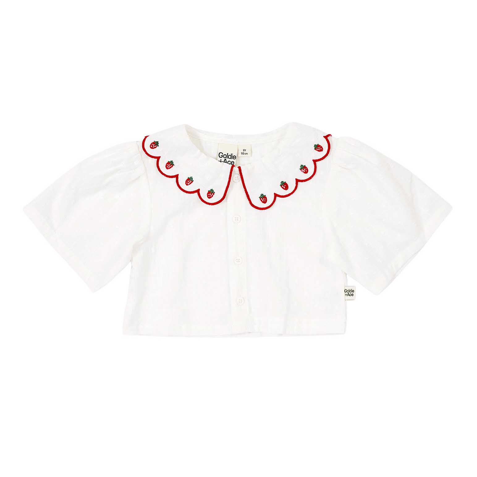 Goldie + Ace Scallop Collar Strawberry Cropped Blouse 1-2Y