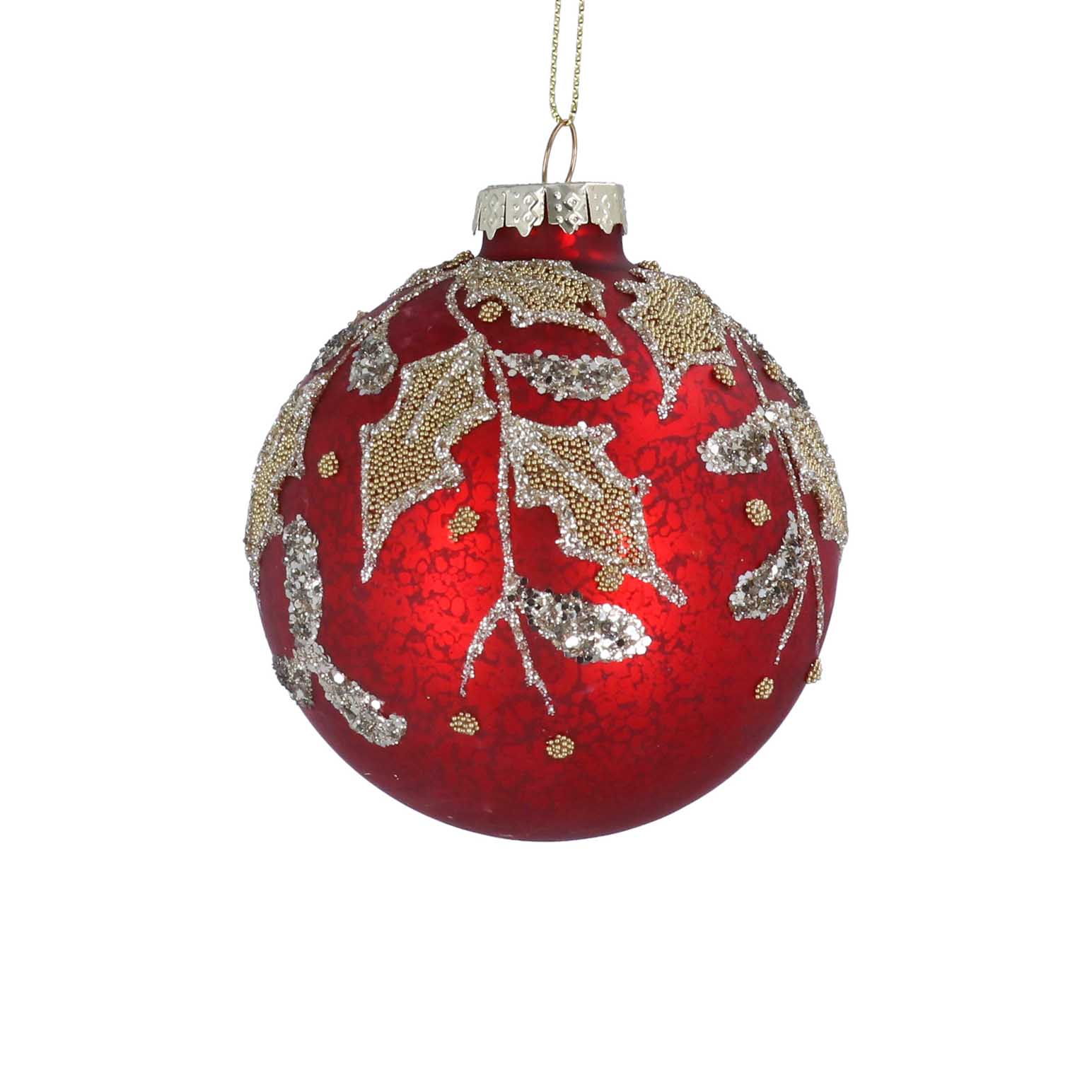 Gisela Graham Antique Red Glass Ball W Gold/Silver Beaded Hol