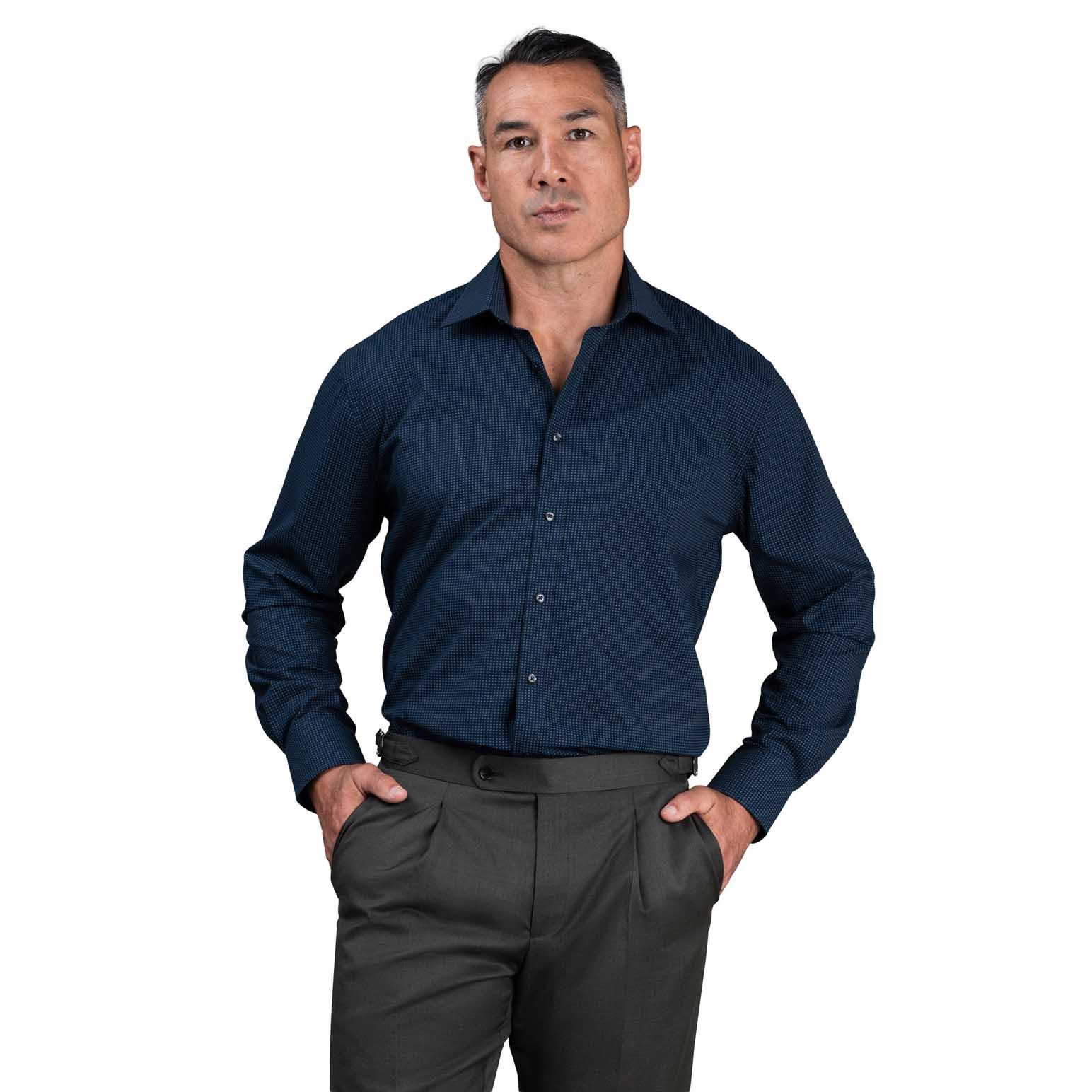 Rembrandt Sinatra Navy Micro-Paisley Print Shirt